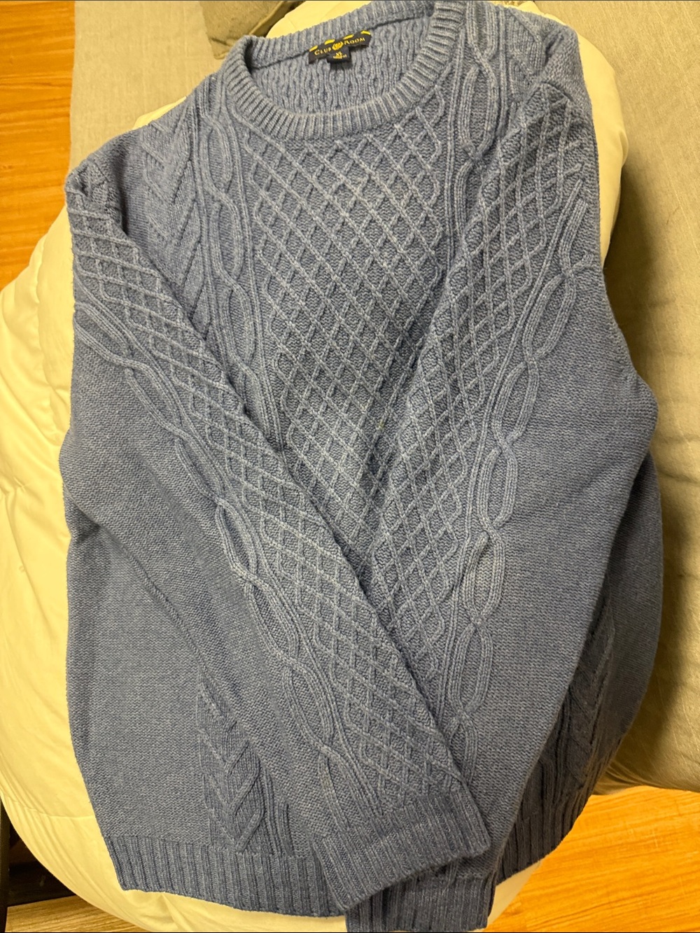Club Room Light Slate Blue Cable Knit Crewneck Sweater